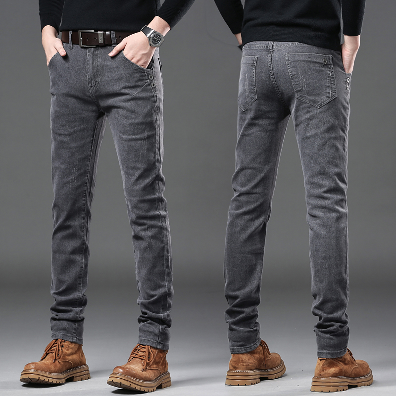 Streetwear Brand Jeans - Yeni Saf Gri Kore Ince Kot