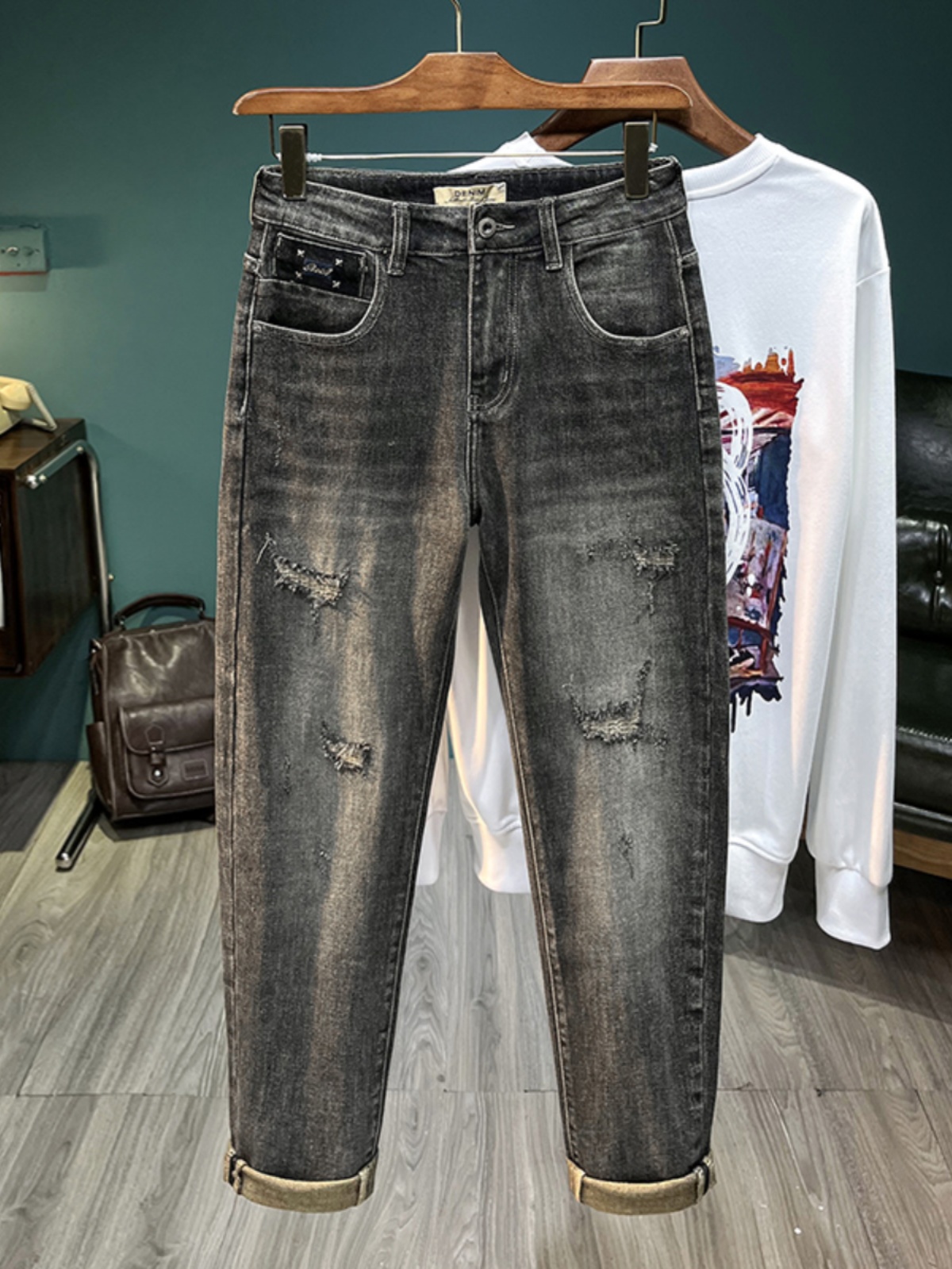 Streetwear Brand Jeans - Amerikan High Street Erkek Yırtık Kot