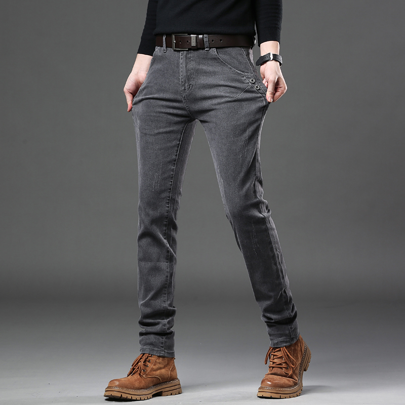 Yeni Saf Gri Kore Ince Kot erk - Streetwear Brand Jeans incelemesi ve fiyatı
